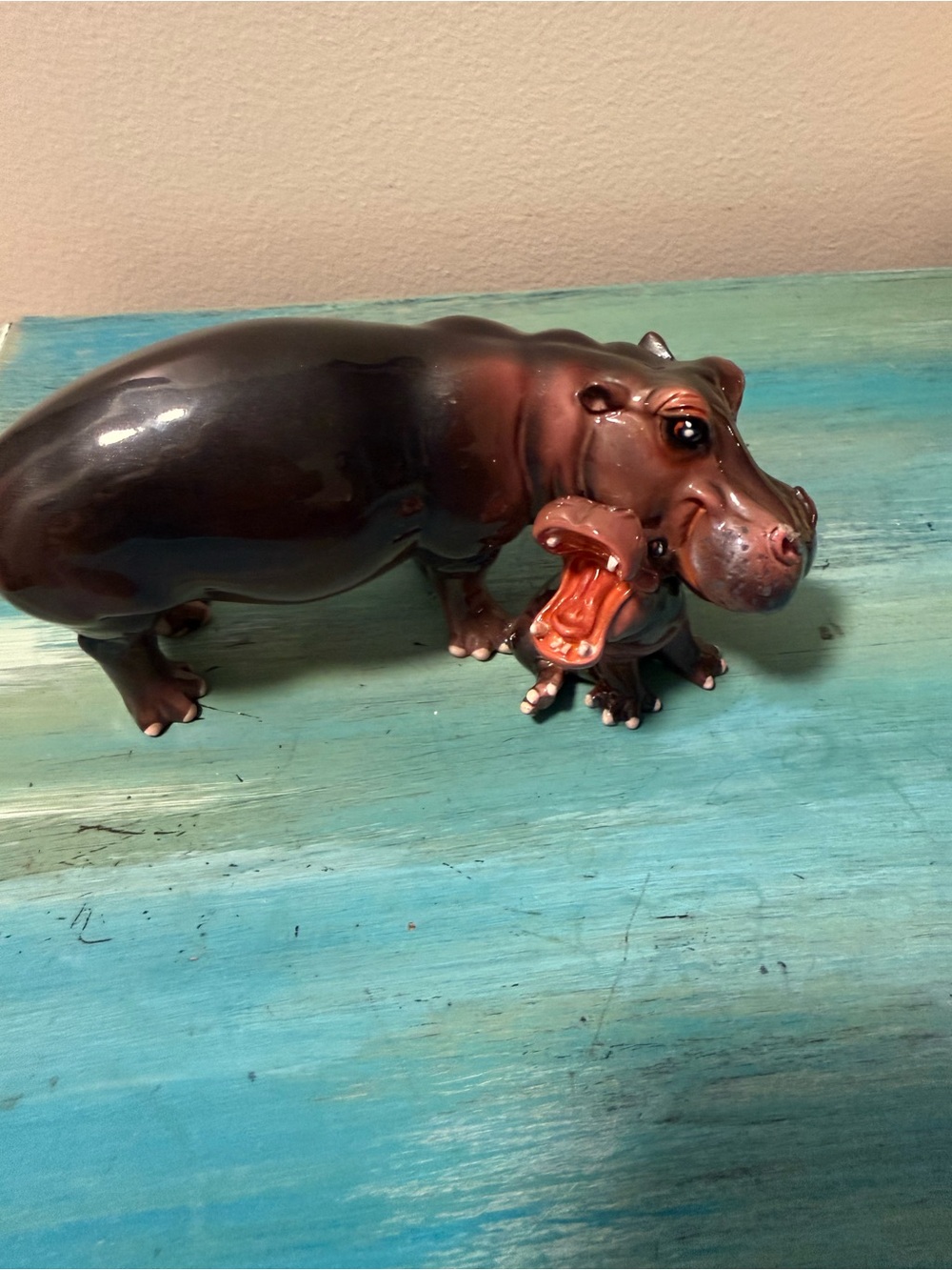 Elsa s safari Ceramic Hippo Family Figurine Little big mouthDecorative home art